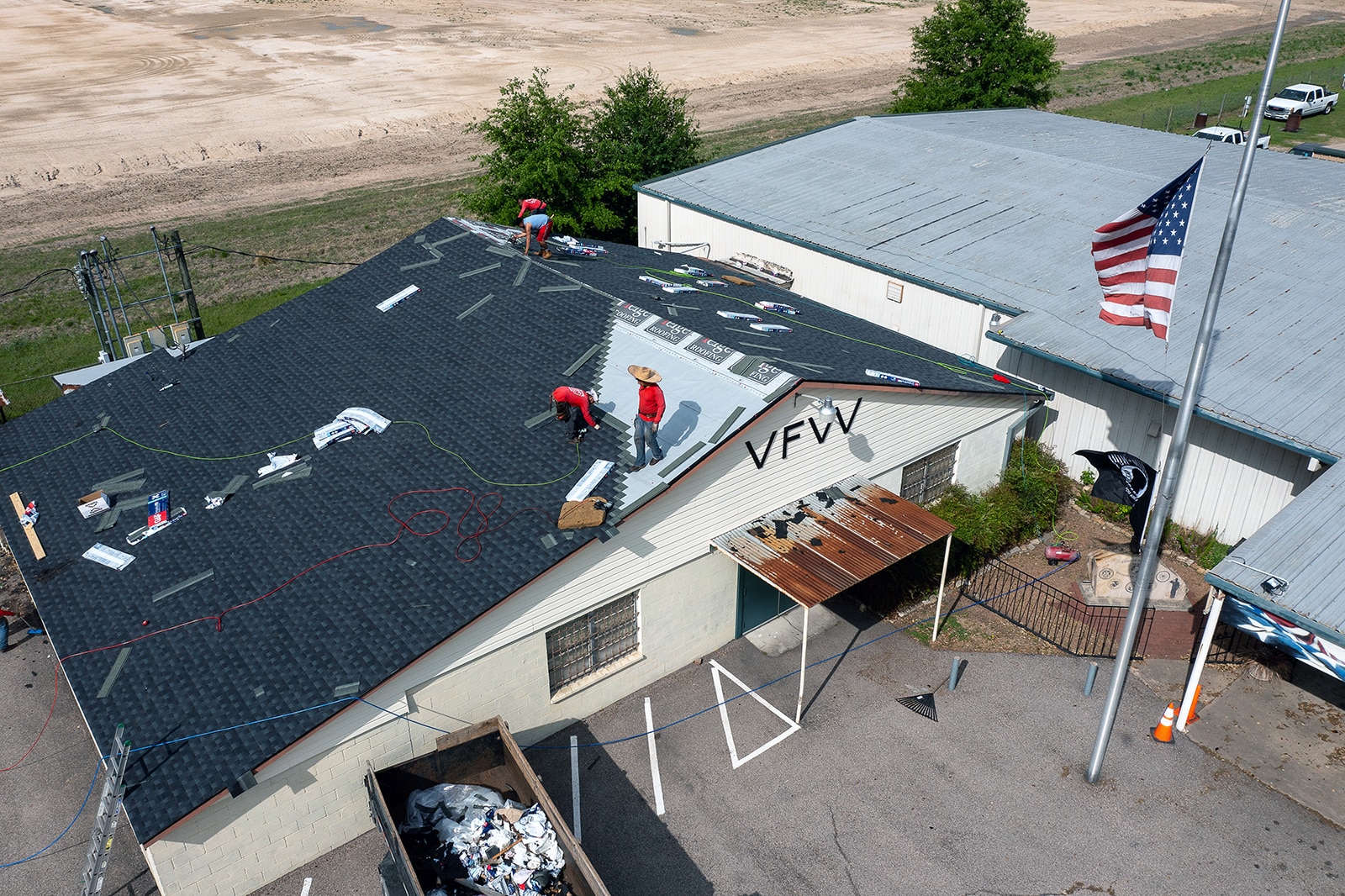 Progress on the 60-sqare roof of VFW Post 8905
