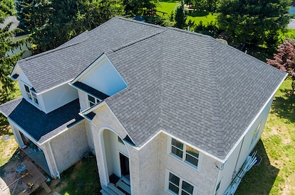 Aerial view of asphalt shingles for a roofing project