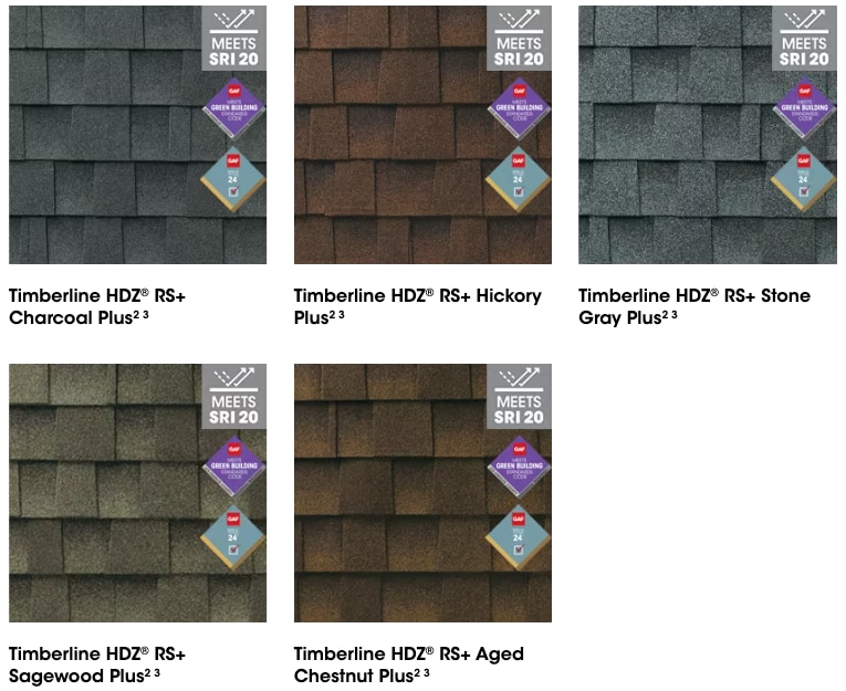 Five dark color options available in GAF's energy-efficient line of shingles