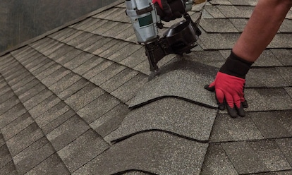 A close-up of ridge cap shingles.