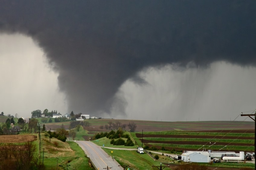 Huge tornado near Omaha, Nebraska during a tornado outbreak on April 26th, 2024. 
