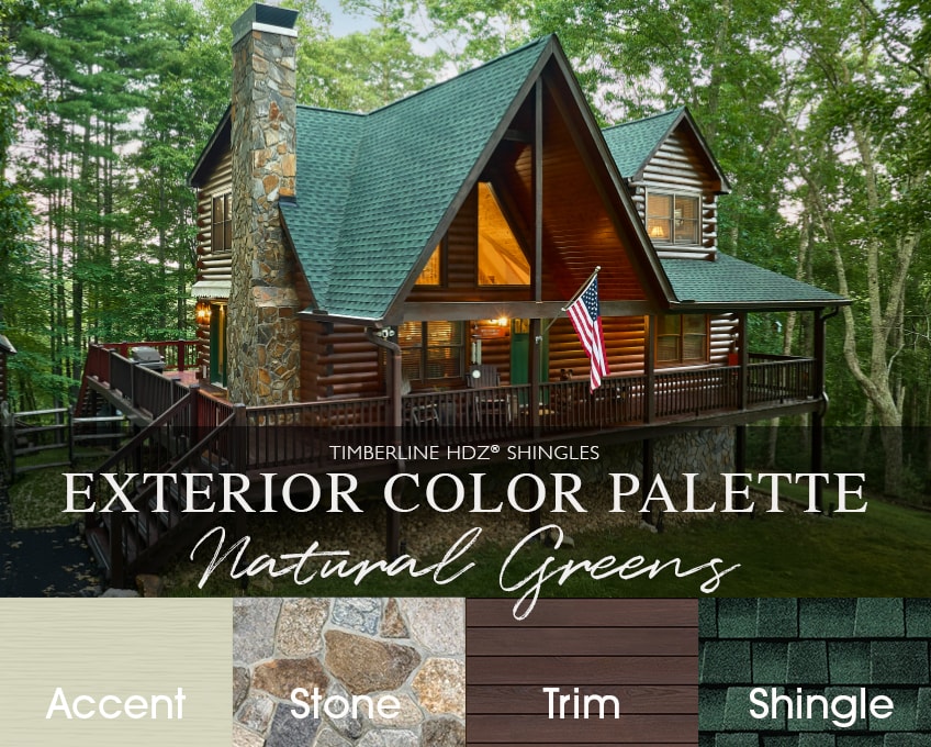 exterior color palette A mood board of an exterior color palette with natural greens