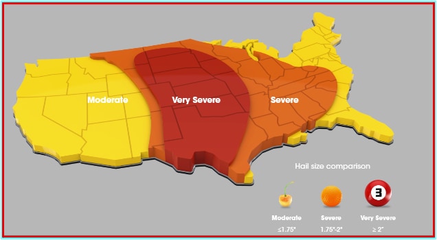 fm's lpds 1-34 map outlining the different hail categories: moderate, severe, and very severe. the very severe area is most commonly referred to as FM's LPDS 1-34 map outlining the different hail categories: moderate, severe, and very severe. The Very Severe area is most commonly referred to as