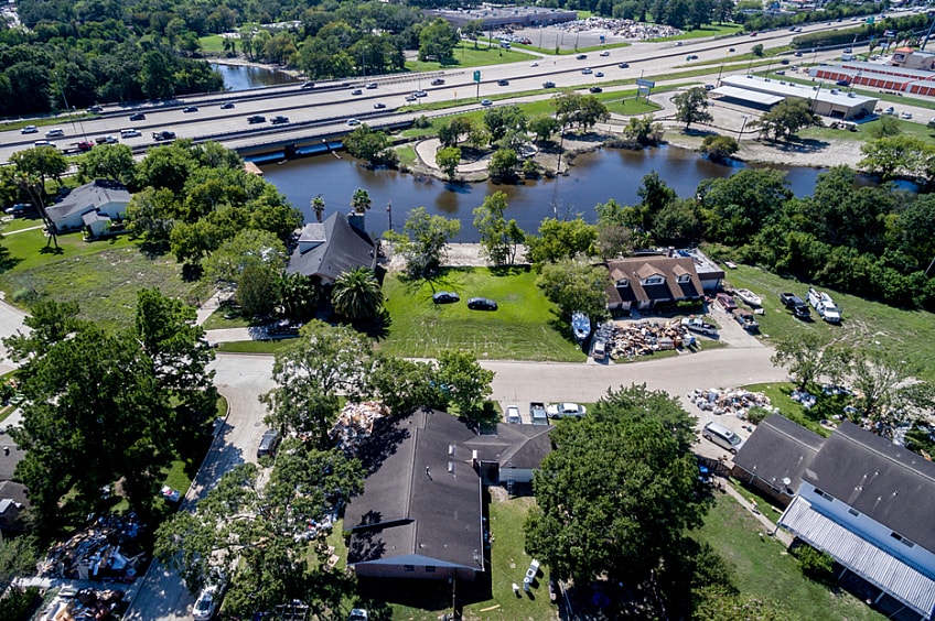 Aerial view of the aftermath of a hurriane