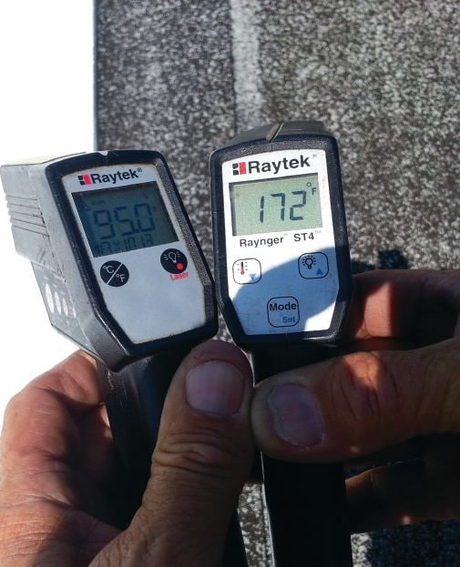 roof temperatures Measuring roof temperatures of light- versus dark-colored roof systems.
