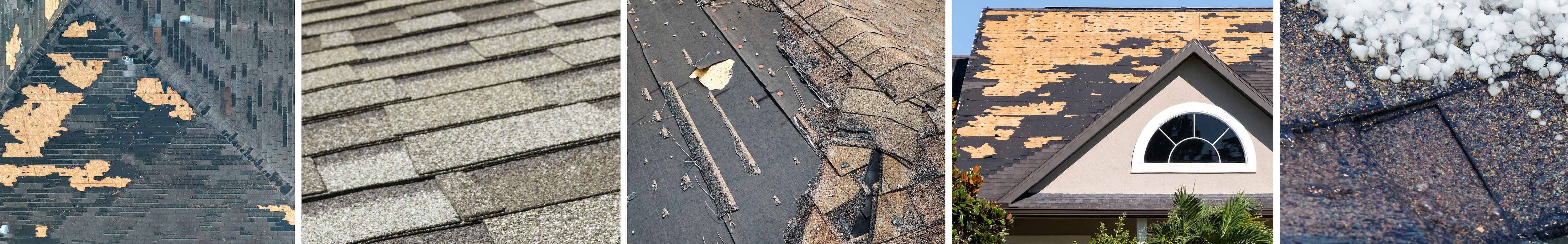 5a655445-6c68-4010-b6cf-f8733035a9dd The five signs of roof storm damage including missing shingles, water leaks, granule loss, broken gutters and attic damage.
