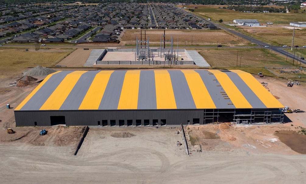 A photo of EverGuard® TPO 60-mil Smooth Membrane in a custom Goldenrod yellow and Slate Gray design