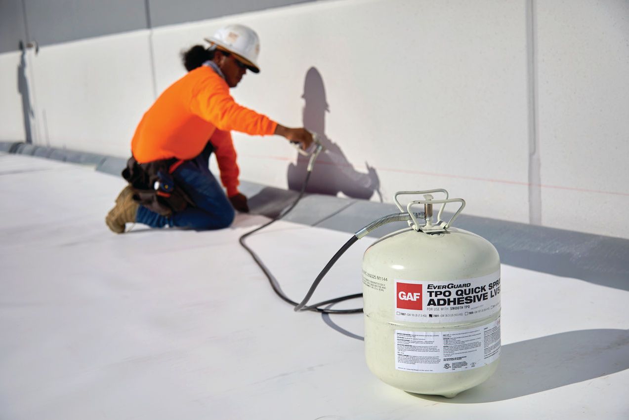PVC Roof install using GAF's Quick Spray Adhesive 